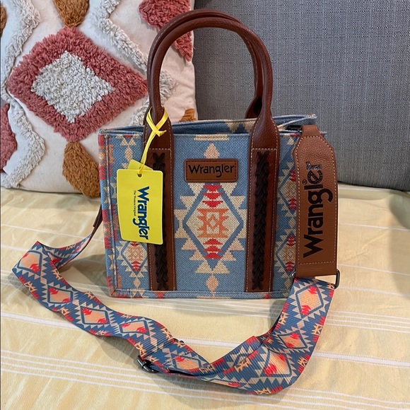 Wrangler Handbags - Wrangler Blue and Brown Crossbody Bag with Southwestern Flair